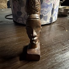 Carlos Vintage African Sculpture Wood Folk Art Wood Carved Female Bust 8 3/4” picture