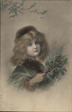 A/s RR WICHERA Victorian Child w Holly ART NOUVEAU CHRISTMAS MM VIENNE Postcard picture