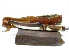 VINTAGE 1960'S HIRSCHKRONE GERMANY STAG BUFFALO SKINNER FIXED BLADE KNIFE SHEATH picture
