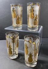VTG  William A Meier Drinking Highball Glasses Set 4 Pineapples 22K Gold 1950's picture