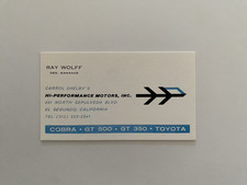 HIGH PERFORMANCE MOTORS BUSINESS CARD - CARROL SHELBY - VINTAGE REPRINT - RACING picture