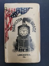 1902 antique HAMILTON WATCH lancaster pa CELLULOID ad NOTEBOOK rr TICKET HOLDER picture