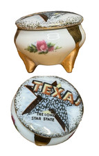 Vintage Texas Porcelain Box The Lone Star State Jewelry Trinket Box Cowboy Decor picture