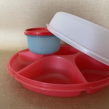 Tupperware Serving Center Divided Tray Set Veggie Fruit Snack Dip Red Aqua picture