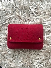 Hermes Evelyne Style H Perforated Felt Card Case Pouch Red Wool w/ Box picture