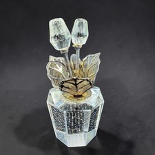 Vintage Acrylic Flower Figurine Metal Mesh Leaves Faceted Base Bouquet 2.5
