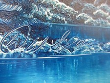 2 Vtg Hand Painted Acrylic Ceramic Plates Blue Winter Landscape Signed Folk Art picture