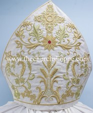 Bishop's Mitre with Embroidery Mitra WHITE NEW picture