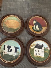 Lenox Warren Kimble Barnyard Animals 8.5in Plates Set 4 Cat Cow Pig House picture