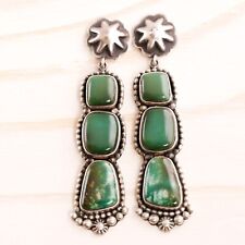 CAROLYNE APACHITO NABIHO NAVAJO STERLING SILVER GREEN TURQUOISE CONCHO EARRINGS picture