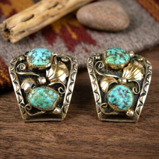 Navajo Watch Tips Kee Tsosie TAWA KT 12K GF Sterling Silver Turquoise VTG picture
