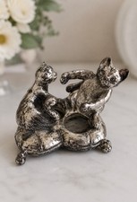 Vintage Silverplate Adorable Kitten Cat Salt Pepper Shaker Candle Holder Heavy picture
