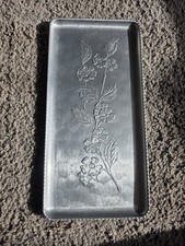 Aluminum Hand-wrought tray VTG embossed floral design dogwood flowers  1950s ￼ picture