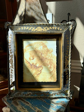 VTG  Artini Style Eglomisé Mirror Frame Leonardo da Vinci La Scapigliata Print picture