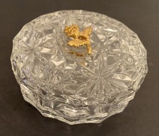 Vintage 60s Hollywood Regency Pressed Cut Glass Vanity Trinket Dish Jar picture