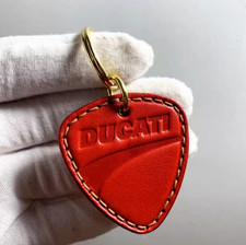 Ducati Handcrafted Double Sided Motorcycle Red Genuine Leather Keychain Keyring picture