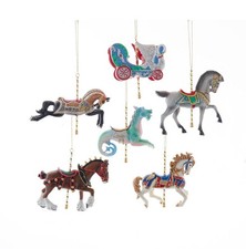 Kurt Adler Carousel Horses Chariot Christmas Tree Ornaments Set of 6 Clydesdale picture