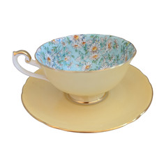 RARE Vtg Shelley Marguerite Chintz Yellow Oleander Tea Cup Saucer England picture