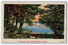 1946 Greetings From Lakeport California CA Posted Yachts Lake Trees Postcard picture