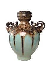Vntg.Chinoiserie Style Elephant Handle Vase~Glazed Terracotta~Art Pottery~Signed picture