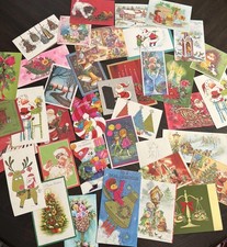 VTG MCM Christmas Holiday Greeting Cards Lot 50 PCS Santa Ephemera Paper Journal picture
