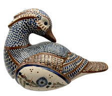 Vintage Large Duck Tonala Mexican Folk Art Pottery Signed Mallard Bird Figurine picture