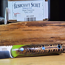 Bark River Knives Bushcraft Scout MagnaCut Glow Pinecone w/ Liners  Sheath picture