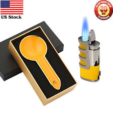 Travel Metal Cigar Ashtray Holder Windproof  3 Jet Torch Cigar Lighter Yellow picture