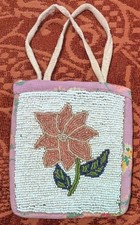 Vintage Native American Style Floral Beaded Pouch Bag Hide Back 4.5