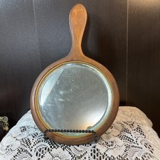 Vintage  Wood Framed Glass Hand Mirror 12