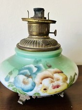 Antique Vintage L&B Oil Kerosene Lamp Hand Painted Floral  picture