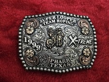 Team Roping☆1999☆ X~Treme Rodeo Champion☆TROPHY BUCKLE☆Pharr Texas☆Rare☆R22 picture