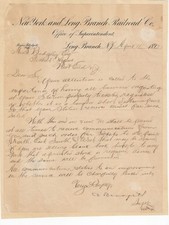 1892 New York & Long Branch Railroad Letter Senator Rufus Blodgett West End NJ picture