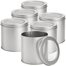 6 Pack Round Metal Tins Canister With Window Top Lid 17 Oz Tin Can Box Large Kit picture