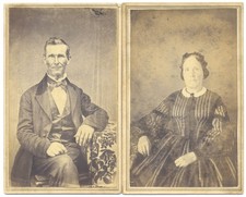 Two 1860s CDVs of a couple. Taller than usual images on CDV card picture