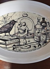 WICKED VALUES: HALLOWEEN Spells & Potions W/Raven & Skull OVAL SERVING PLATE picture