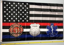 EMS Fire Police First Responder FLAG FREE USA SHIP Hero America Poster Sign 3x5’ picture