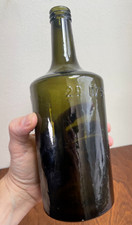 CRUDE 1881 WHITTLED OLIVE GREEN FERRO CHINA BISLERI MILANO SEEDED TONIC BOTTLE picture