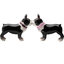 Ceramic Boston Terrier Pups Magnetic Salt and Pepper Shakers Kitchen Dcorative picture