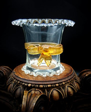 Antique Harrach Bohemian Art Glass Vase Applied Amber Ribbon Bow Victorian picture