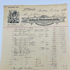 1886 Early Telephone No. John Nickerson Grocer Boston MA Billhead Letterhead AA4 picture
