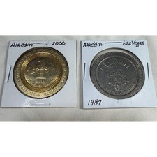 Vintage Aladdin Casino Las Vegas $1 Gaming Tokens Lot 1987 2000 Silver Gold Tone picture