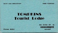 Tompkins Tourist Lodge Gananoque Ontario Canada Vintage Business Card picture