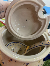 Polish Pottery Boleslawiec Soup Tureen w/ Lid & Ladle Blue Floral Stoneware picture
