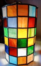 Vtg. Stained Glass Pane Swag Hanging Mosaic Tower Lamp With Chain picture