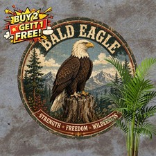 Patriotic American Bald Eagle Metal Plaque Round US Pride Wall Tin Sign 8x8 picture