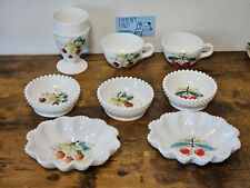 VTG Dishes Westmorland Knobbed Milk Glass Cherries StrawberrieS 8 Pieces LOOK picture