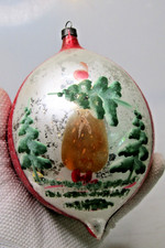 VTG Glass Gold SANTA w TREE Pictured Jumbo 5
