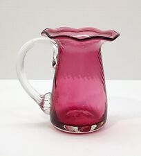 Pilgrim Cranberry Swirl Hand-Blown Glass 3.75” Creamer Pitcher Vase Vintage picture