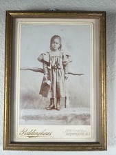 C. 1890s FRAMED CABINET CARD CUTE AFRICAN AMERICAN GIRL BIRMINGHAM ALABAMA picture